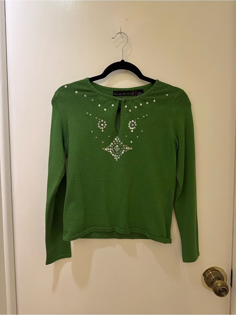 Allison Brittney Green Long Sleeve Top with Sequin Accents